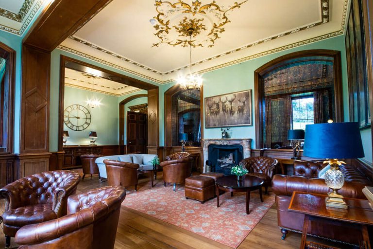 Photo of a fireplace at Hawkstone Hall